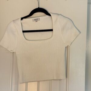 Madewell White Ribbed Short Sleeve Top